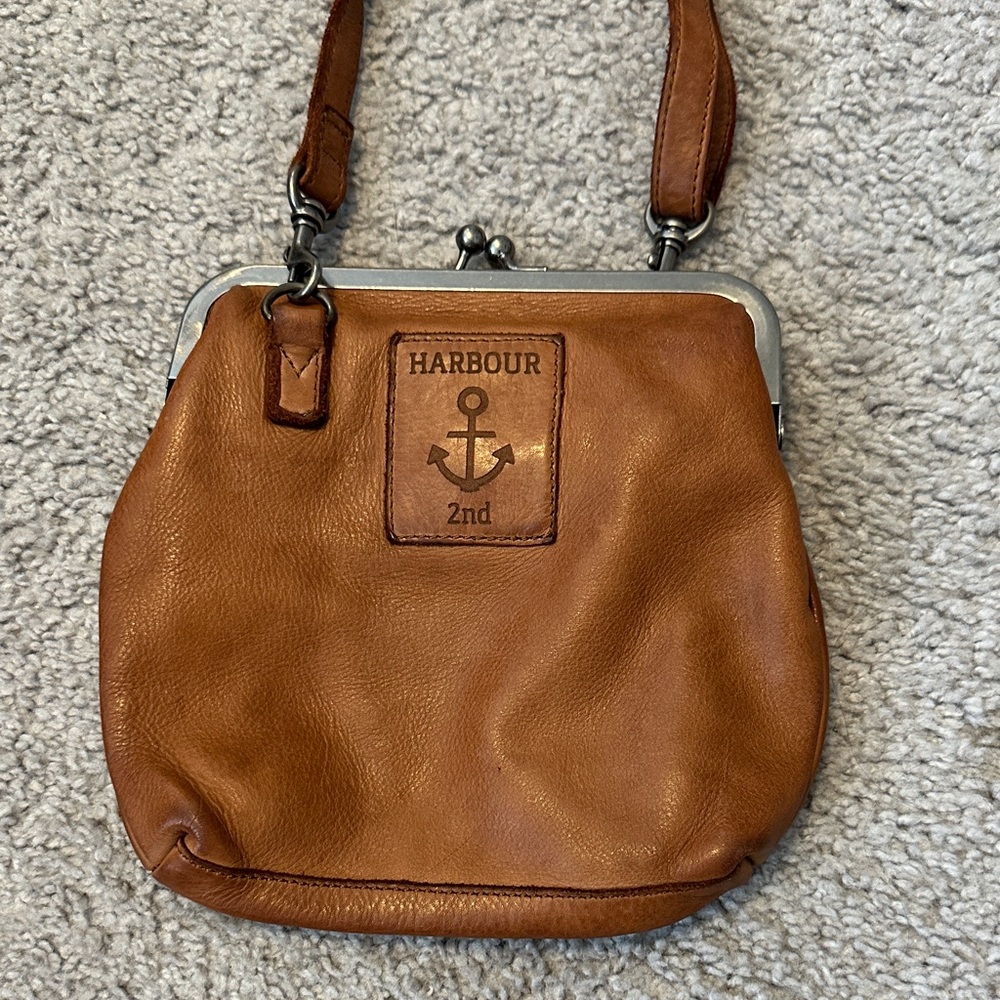 Brown Leather Shoulder Bag with Anchor Logo